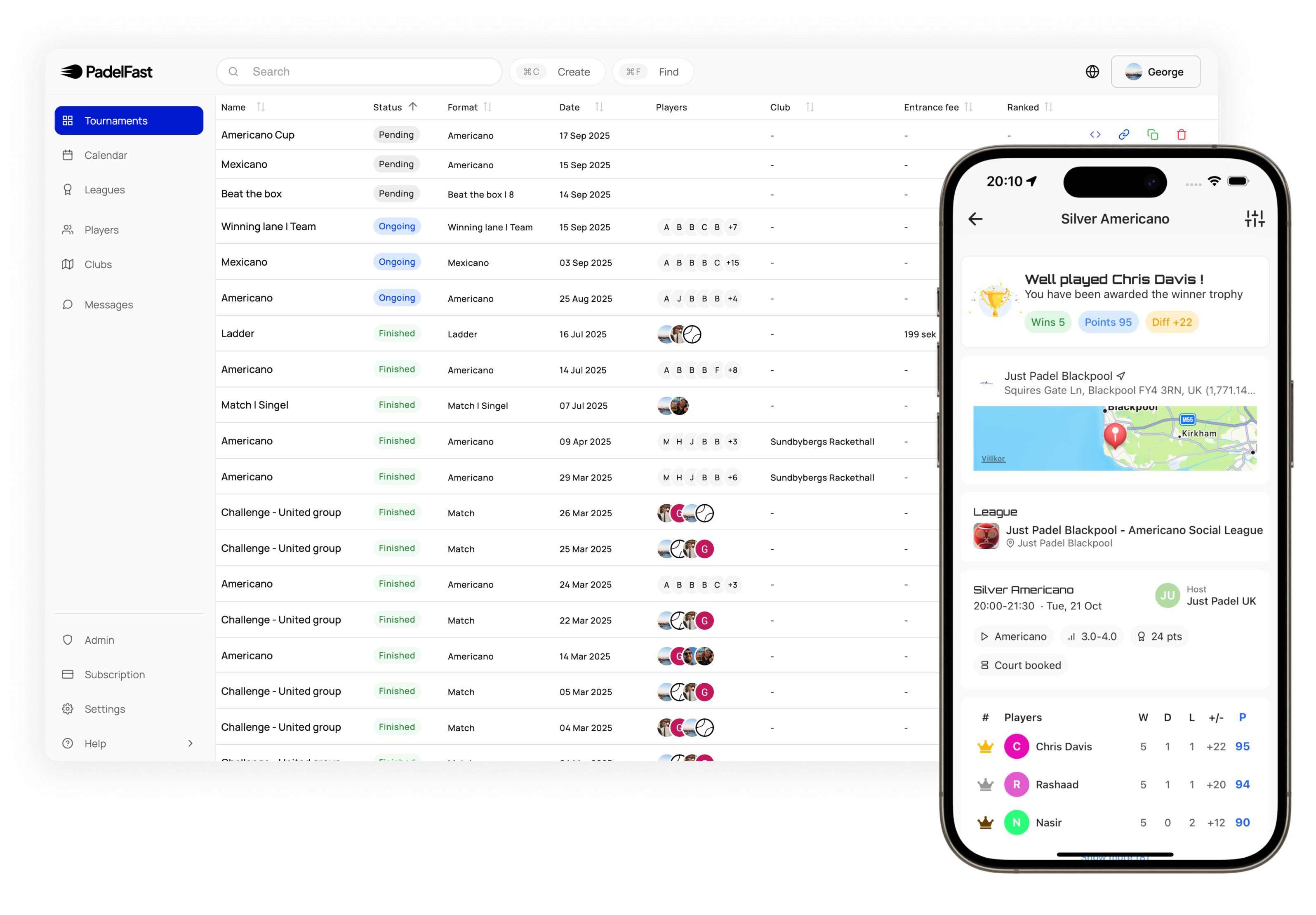 Padel tournament software