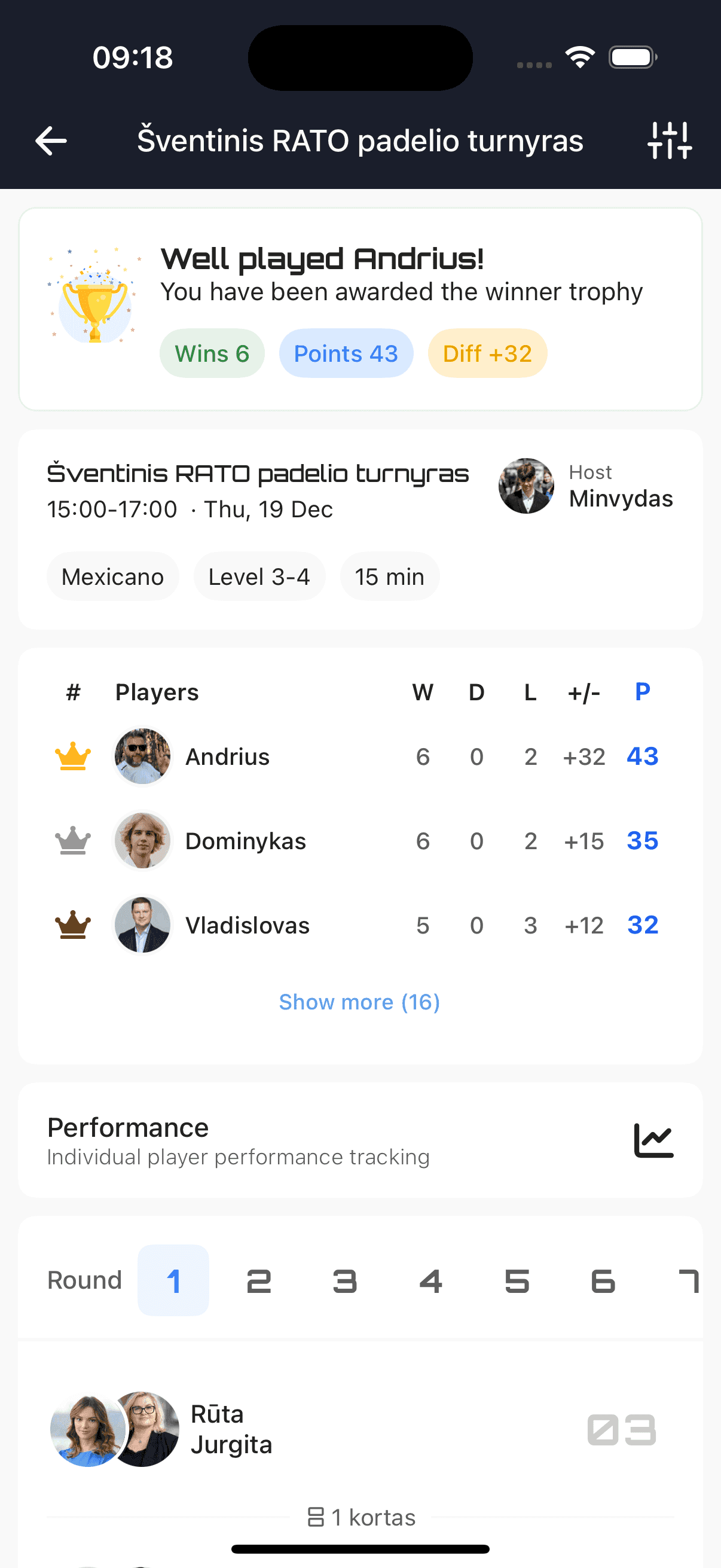 Padel tournament app